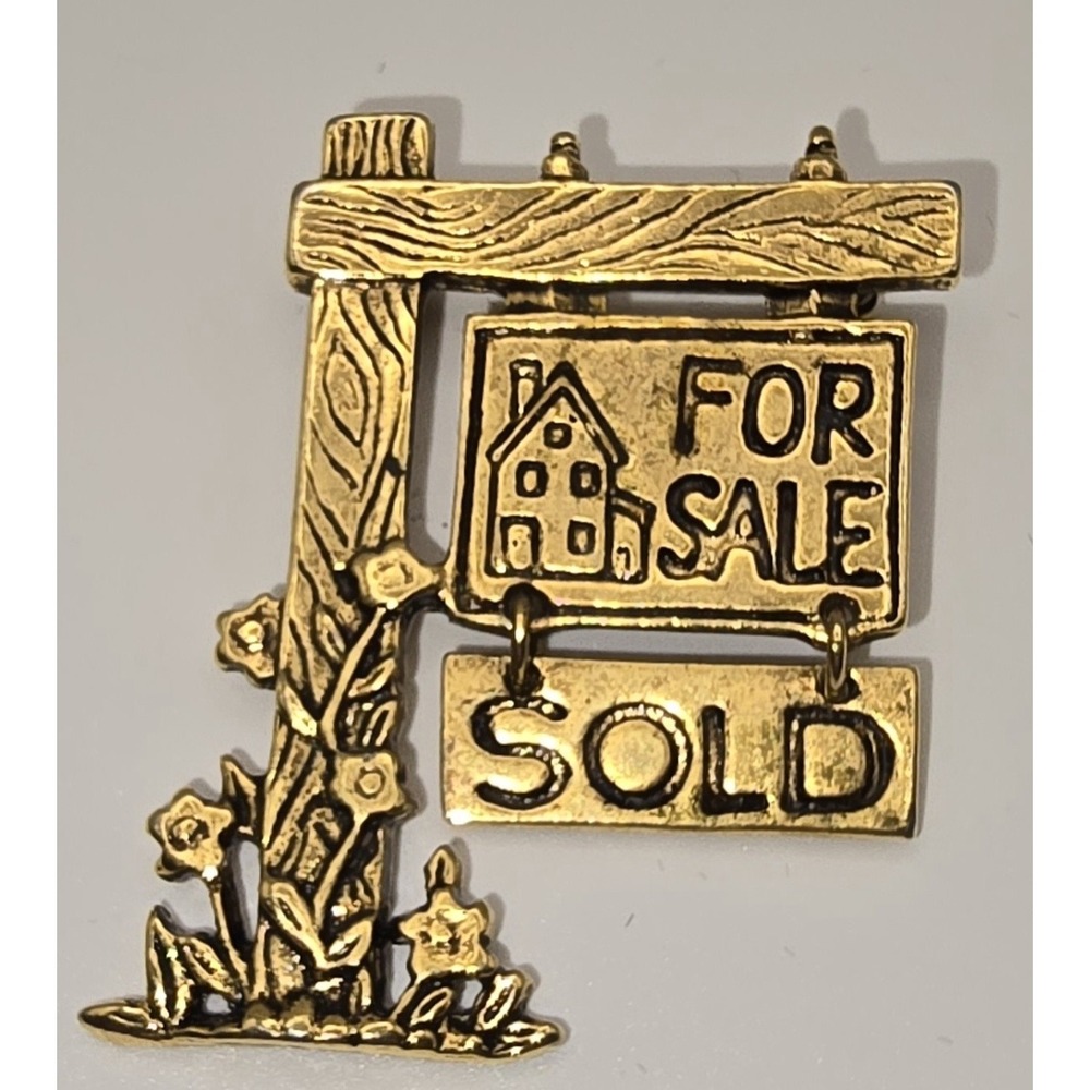 JJ‎ Jonette House For Sale Realtor Sold Sign Gold Tone -487
